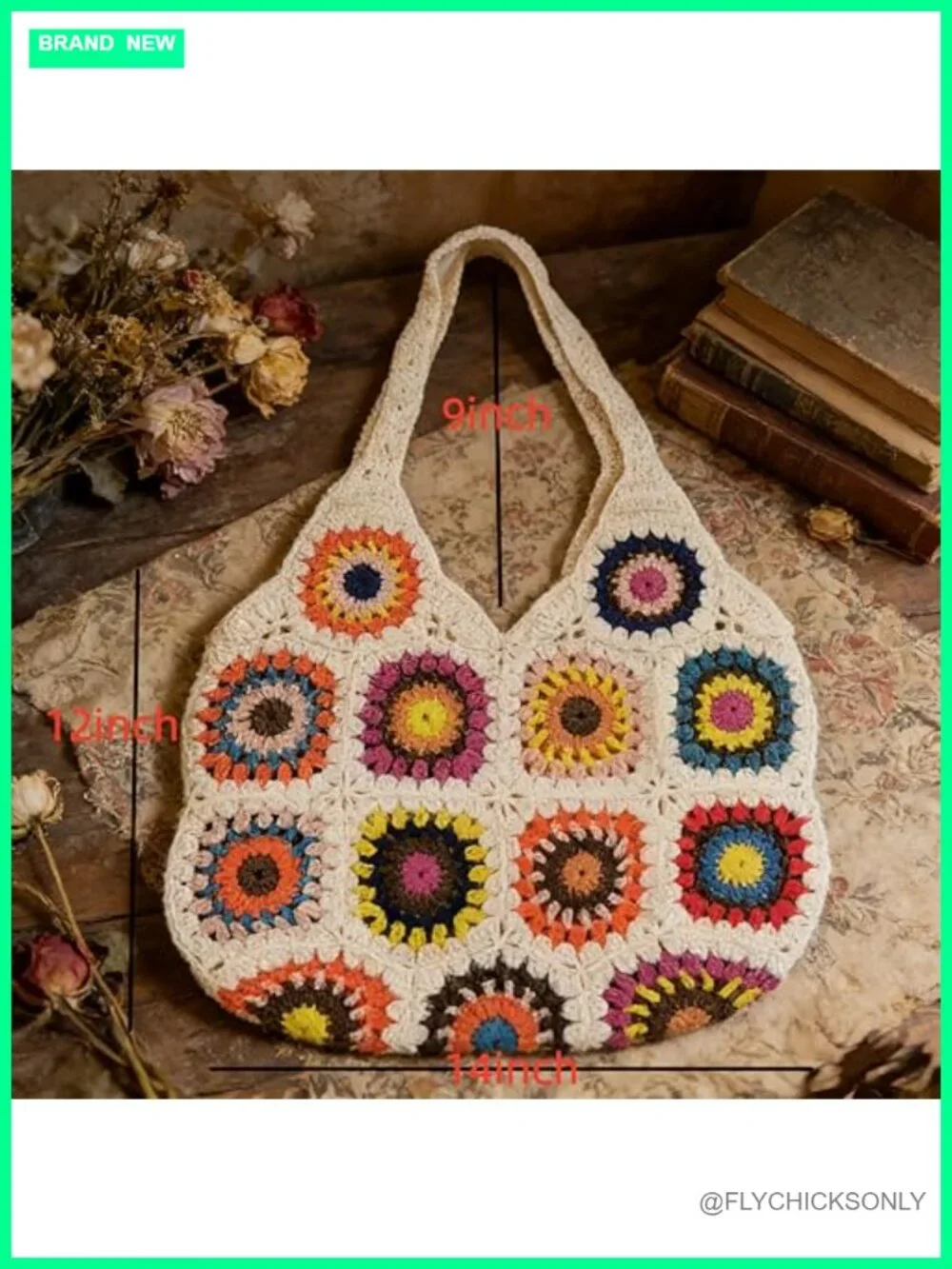 Handmade Crochet Granny Square Hobo Bag Boho Tote Large Cotton Market
